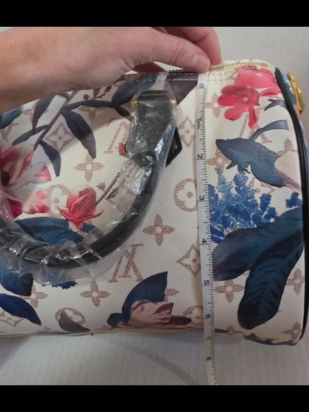 Floral Monogram Satchel - White, Blue & Pink